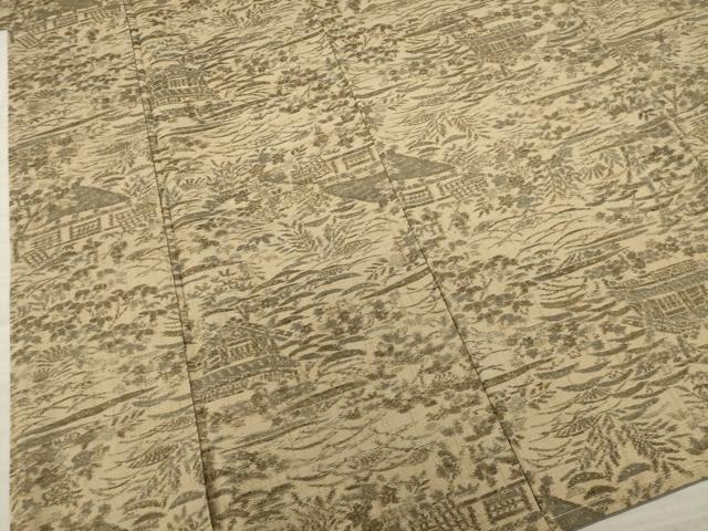 平和屋着物●小千谷紬 風景花文 正絹 逸品 未使用 AAAY9873ck