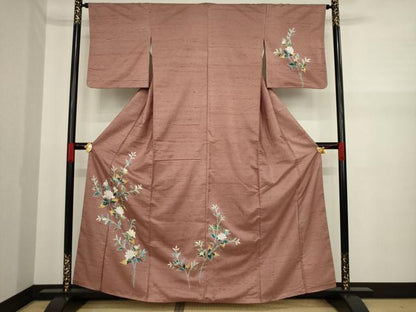 平和屋着物●訪問着 紬地 草花文 正絹 逸品 AAAY9879ck