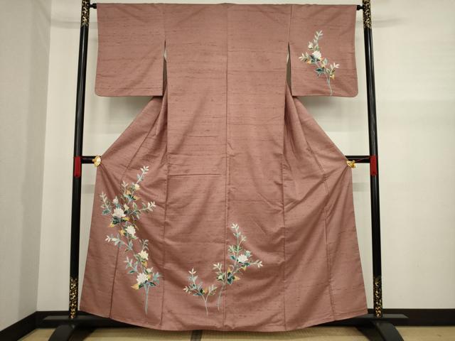 平和屋着物●訪問着 紬地 草花文 正絹 逸品 AAAY9879ck