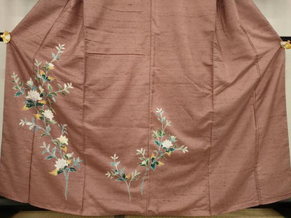 平和屋着物●訪問着 紬地 草花文 正絹 逸品 AAAY9879ck