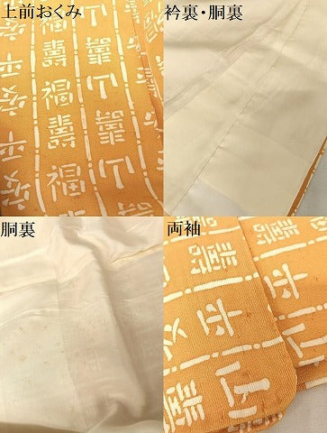 平和屋着物●上質な紬 型染め 吉祥文 正絹 逸品 AAAY9882np