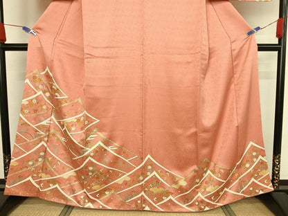 平和屋着物●訪問着 駒刺繍 遠山草花文 金糸 金彩 正絹 逸品 AAAY9885np