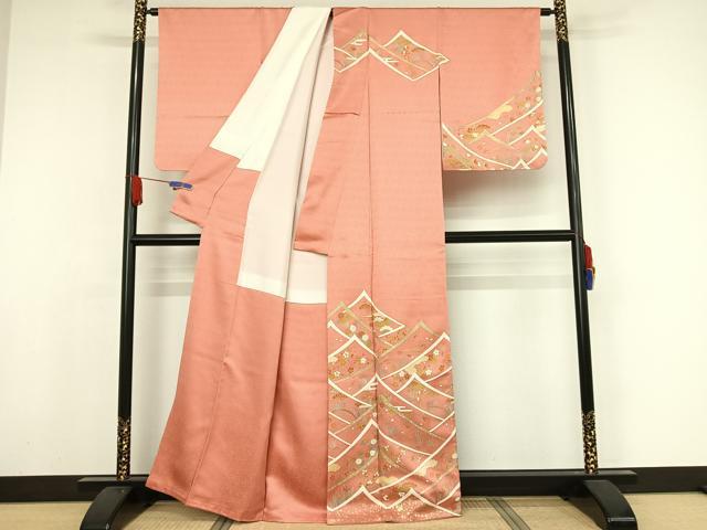 平和屋着物●訪問着 駒刺繍 遠山草花文 金糸 金彩 正絹 逸品 AAAY9885np