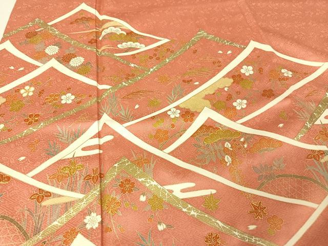 平和屋着物●訪問着 駒刺繍 遠山草花文 金糸 金彩 正絹 逸品 AAAY9885np