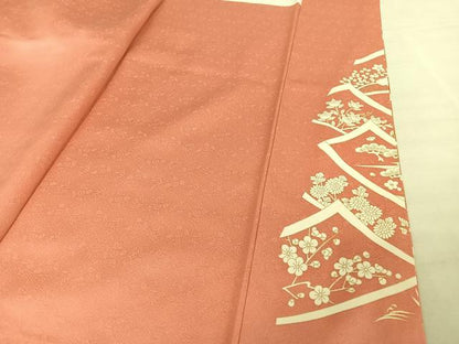 平和屋着物●訪問着 駒刺繍 遠山草花文 金糸 金彩 正絹 逸品 AAAY9885np