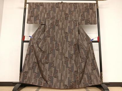 平和屋着物●上質な紬 色紙花鳥文 正絹 逸品 AAAY9889np