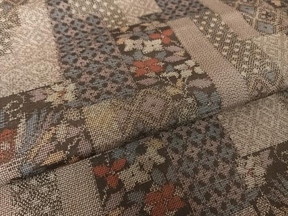 平和屋着物●上質な紬 色紙花鳥文 正絹 逸品 AAAY9889np