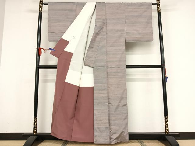 平和屋着物●紅花紬 米沢 縞 正絹 逸品 AAAY9894np