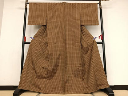 平和屋着物●上質な紬　格子　健勝苑扱い　正絹　逸品　AAAY9896np