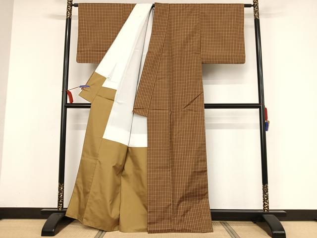平和屋着物●上質な紬　格子　健勝苑扱い　正絹　逸品　AAAY9896np