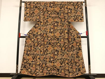 平和屋着物●上質な小紋 更紗花文 正絹 逸品 AAAY9897np