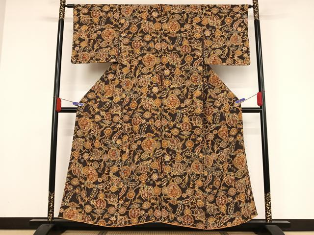 平和屋着物●上質な小紋 更紗花文 正絹 逸品 AAAY9897np