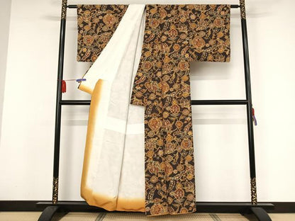 平和屋着物●上質な小紋 更紗花文 正絹 逸品 AAAY9897np