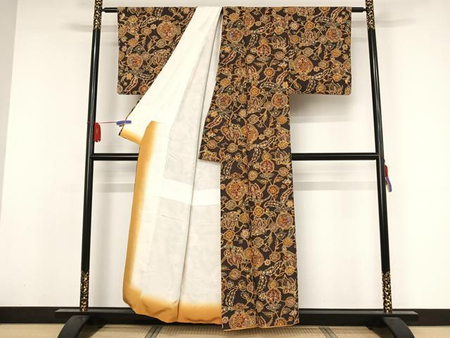 平和屋着物●上質な小紋 更紗花文 正絹 逸品 AAAY9897np