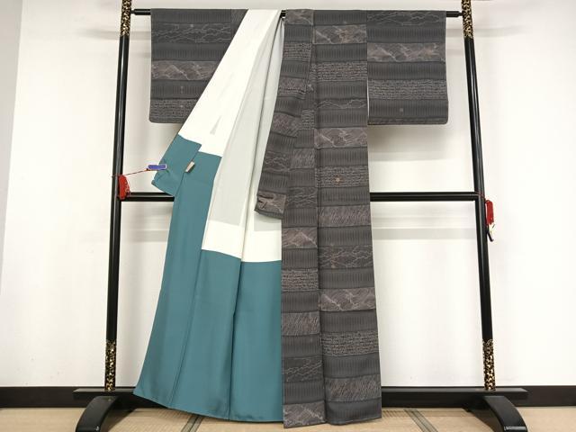 平和屋着物●上質な小紋 紬地 立波 流水 雪華 金彩 正絹 逸品 AAAY9902np