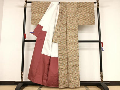 平和屋着物●上質な小紋 紬地 花七宝 正絹 逸品 AAAY9910np