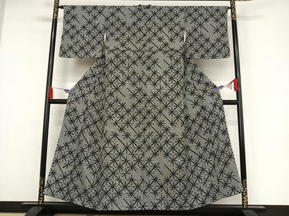 平和屋着物●上質な小紋 総絞り 菱文 黒地 正絹 逸品 AAAY9917np