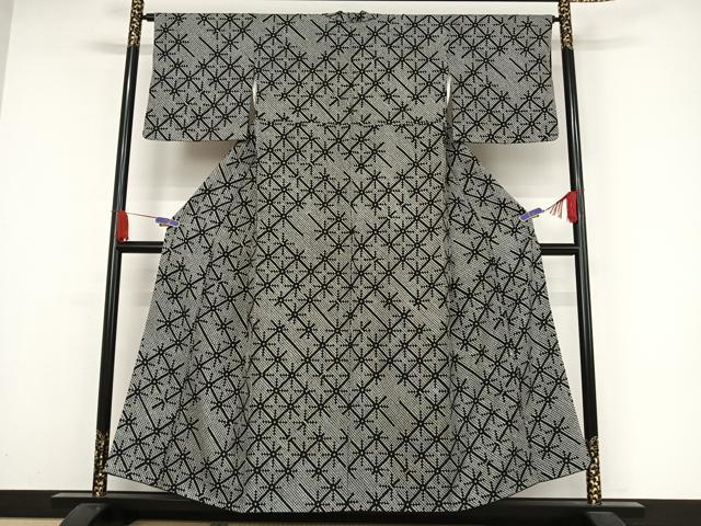 平和屋着物●上質な小紋 総絞り 菱文 黒地 正絹 逸品 AAAY9917np