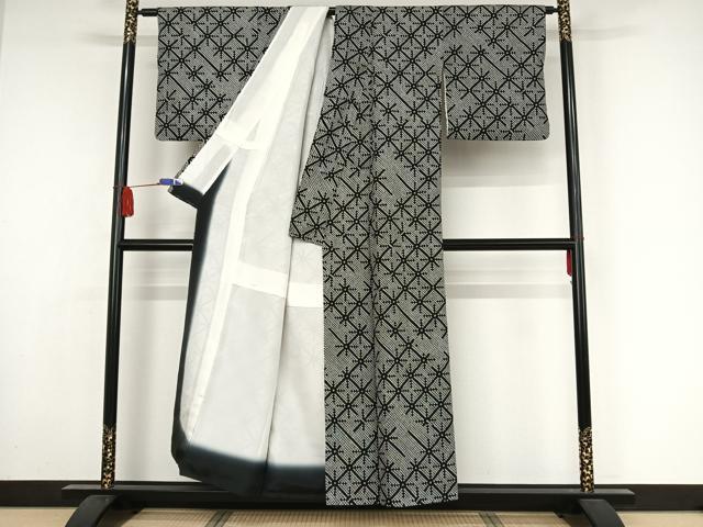 平和屋着物●上質な小紋 総絞り 菱文 黒地 正絹 逸品 AAAY9917np