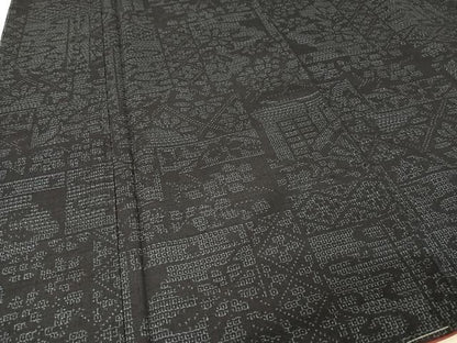 平和屋着物●結城紬　80亀甲　幾何学花文　正絹　逸品　未使用　AAAY9926np