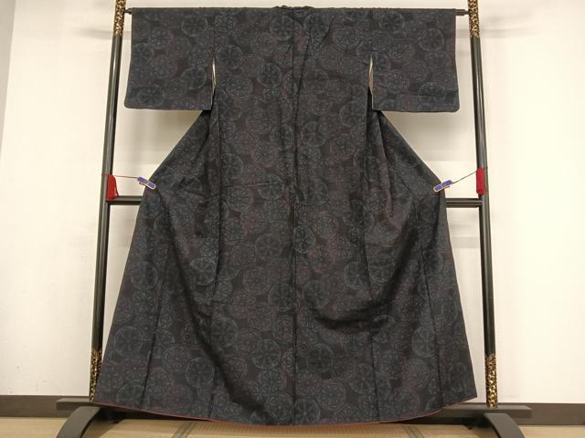 平和屋着物●結城紬　源氏車文　正絹　逸品　AAAY9931np
