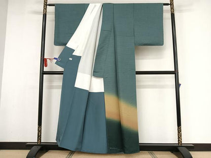 平和屋着物●訪問着　作家物　一峰　紬地　霞文　正絹　逸品　未使用　AAAY9932np