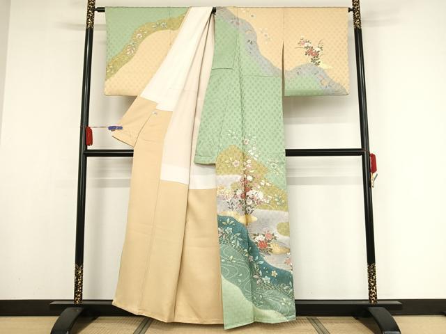 平和屋着物●訪問着　絞り　霞草花文　暈し染め　金彩　正絹　逸品　AAAY9935np