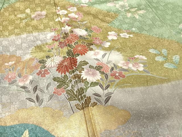 平和屋着物●訪問着　絞り　霞草花文　暈し染め　金彩　正絹　逸品　AAAY9935np