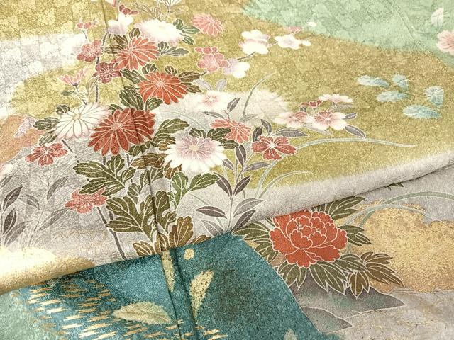 平和屋着物●訪問着　絞り　霞草花文　暈し染め　金彩　正絹　逸品　AAAY9935np