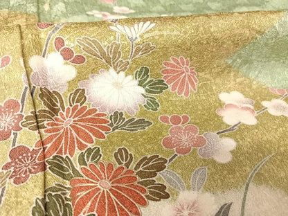 平和屋着物●訪問着　絞り　霞草花文　暈し染め　金彩　正絹　逸品　AAAY9935np