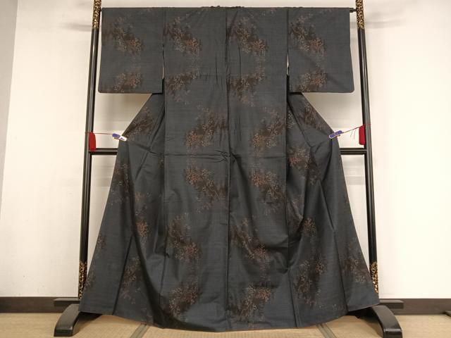 平和屋着物●本場大島紬 カタス7マルキ 枝葉文 正絹 逸品 AAAY9939np