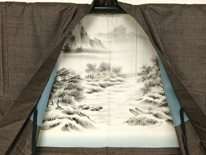 平和屋着物●男性 本場大島紬 アンサンブル 100亀甲 総詰め 羽織紐付き 正絹 逸品 AAAY9948np