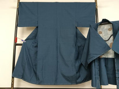 平和屋着物●男性 紬 アンサンブル 色無地 留紺色 正絹 逸品 未使用 AAAY9950np