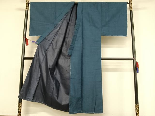 平和屋着物●男性 紬 アンサンブル 色無地 留紺色 正絹 逸品 未使用 AAAY9950np