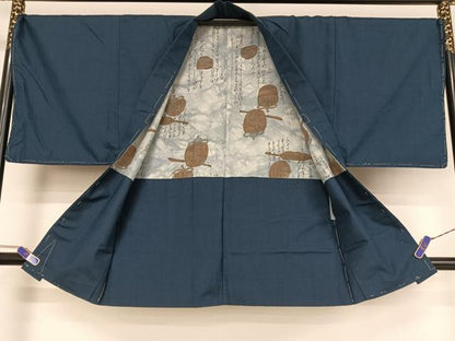平和屋着物●男性 紬 アンサンブル 色無地 留紺色 正絹 逸品 未使用 AAAY9950np