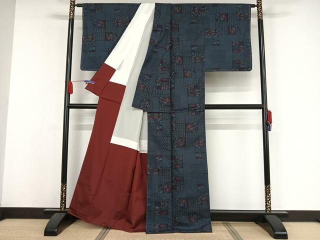 平和屋着物●本場大島紬　一元絣　色紙花文　正絹　逸品　未使用　AAAY9951np