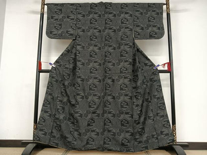 平和屋着物●結城紬 80亀甲 亀甲花文 正絹 逸品 AAAY9953np