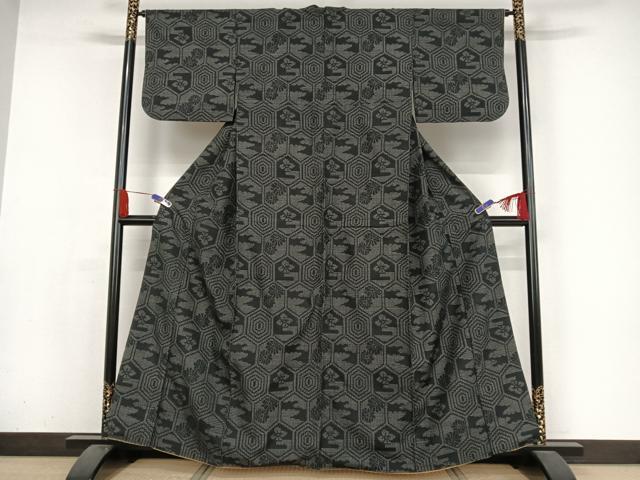 平和屋着物●結城紬 80亀甲 亀甲花文 正絹 逸品 AAAY9953np
