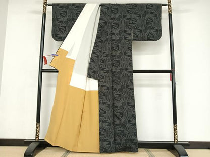 平和屋着物●結城紬 80亀甲 亀甲花文 正絹 逸品 AAAY9953np