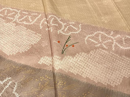 平和屋着物●訪問着 絞り 刺繍 草花 梅楓 金彩 正絹 逸品 AAAY9960np