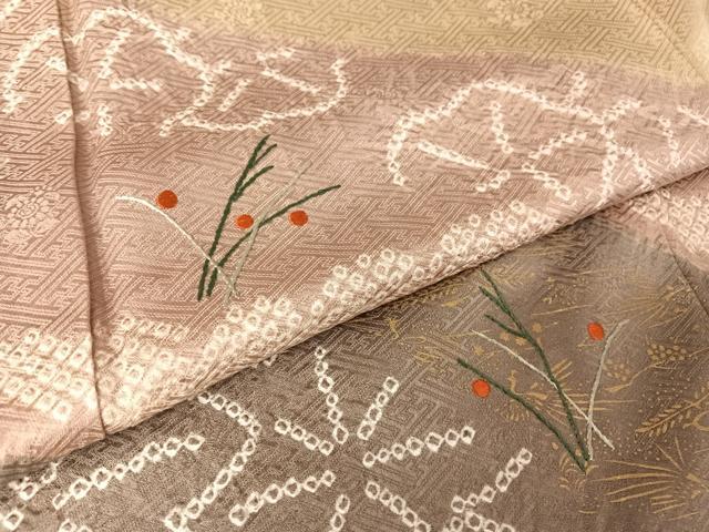 平和屋着物●訪問着 絞り 刺繍 草花 梅楓 金彩 正絹 逸品 AAAY9960np
