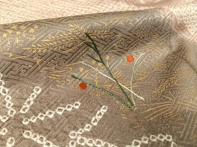 平和屋着物●訪問着 絞り 刺繍 草花 梅楓 金彩 正絹 逸品 AAAY9960np