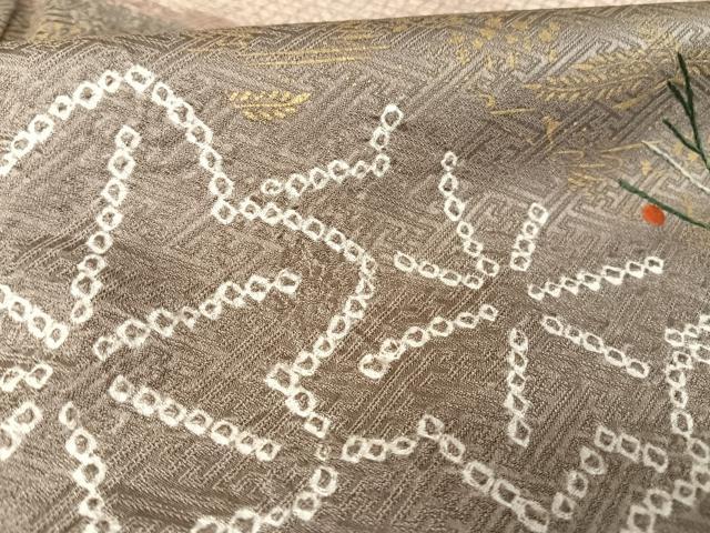 平和屋着物●訪問着 絞り 刺繍 草花 梅楓 金彩 正絹 逸品 AAAY9960np