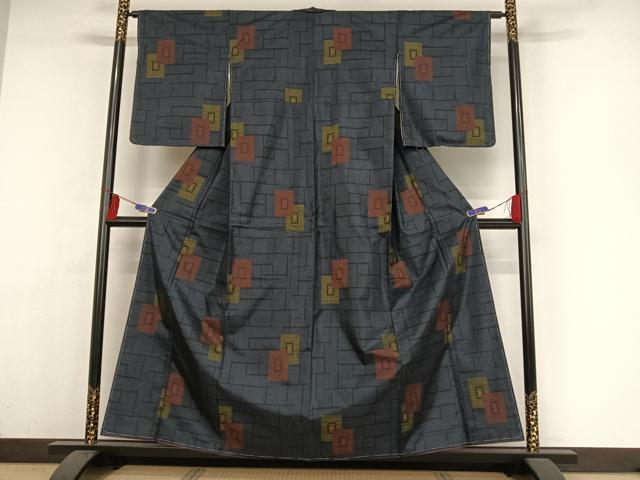 平和屋着物●本場大島紬 一元7マルキ 色紙文 正絹 逸品 未使用 AAAY9970np