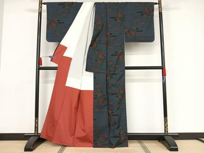 平和屋着物●本場大島紬　一元7マルキ　枝椿　正絹　逸品　未使用　AAAY9971np