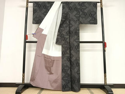 平和屋着物●本場大島紬 カタス7マルキ 網目花文 正絹 逸品 AAAY9974np