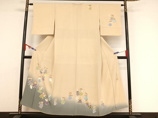 平和屋着物●染色作家 おだに武士 訪問着 手描き 童御地蔵様 松竹梅 暈し染め 正絹 逸品 AAAY9977np