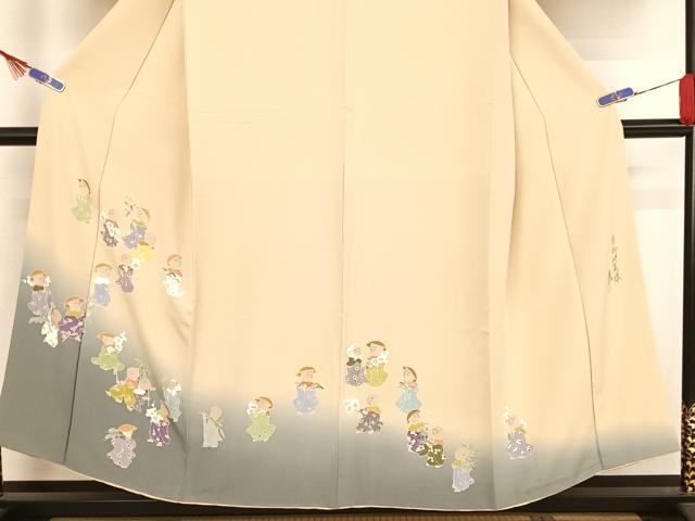 平和屋着物●染色作家 おだに武士 訪問着 手描き 童御地蔵様 松竹梅 暈し染め 正絹 逸品 AAAY9977np