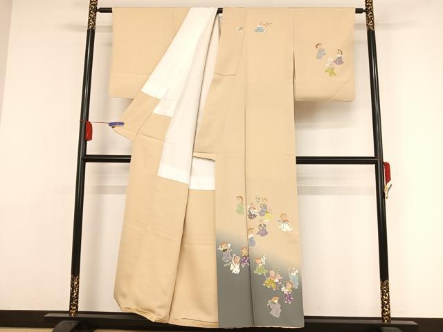 平和屋着物●染色作家 おだに武士 訪問着 手描き 童御地蔵様 松竹梅 暈し染め 正絹 逸品 AAAY9977np