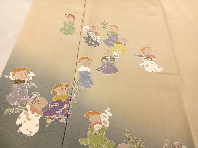 平和屋着物●染色作家 おだに武士 訪問着 手描き 童御地蔵様 松竹梅 暈し染め 正絹 逸品 AAAY9977np